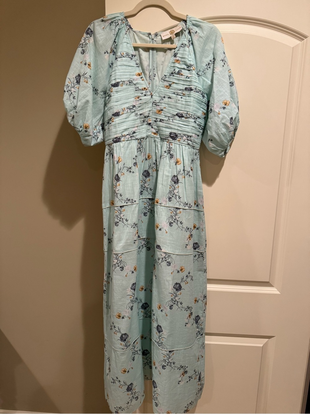 Light Blue Floral Maxi Dress with Puff Sleeves